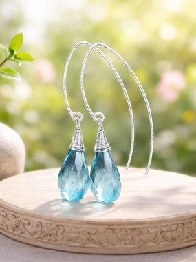 Swiss Blue Topaz Earrings Sterling Silver December Birthstone